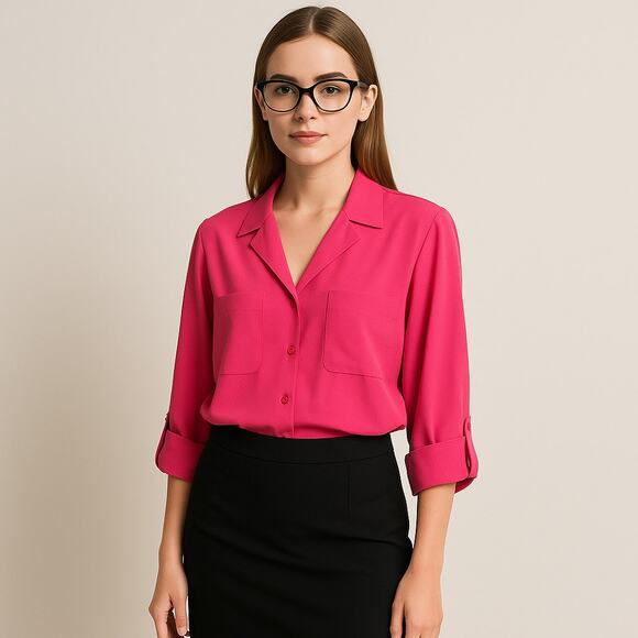 Studio C Hot Pink Blouse Sz Large - Picture 1 of 9